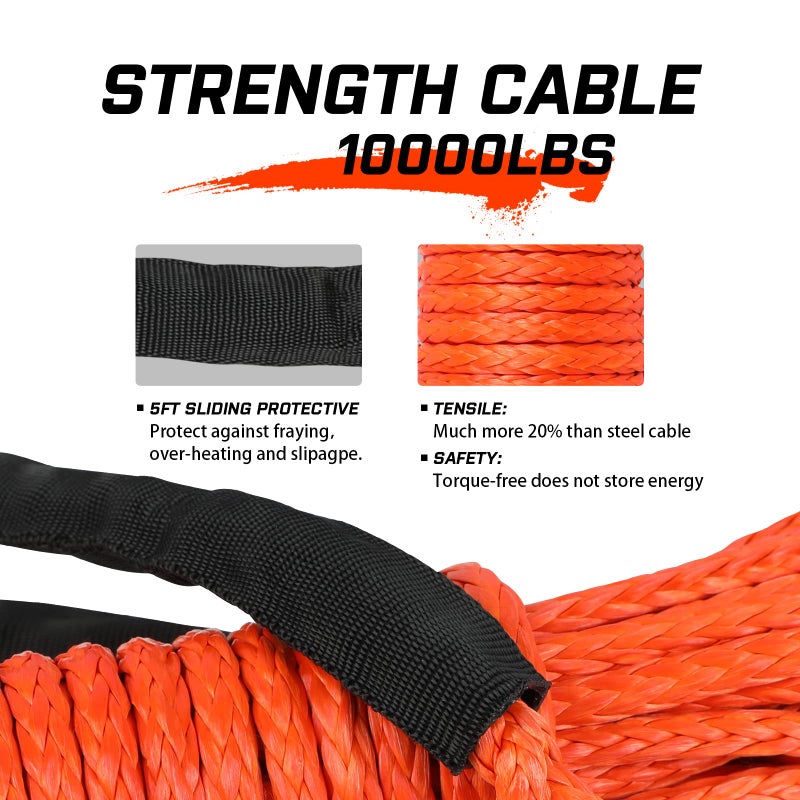 STEGODON 1/4â€™â€™ x 50ft Synthetic Winch Rope 10,000lbs Winch Line Cable with Black Protecting Sleeve for ATV UTV Boat Ramsey Synthetic Winch Rope(Orange) - Image 4